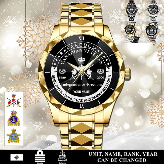 Personalized Canada Soldier/Veteran with Name, Year and Rank Diamond-Cut Bezel Watch - 17650656