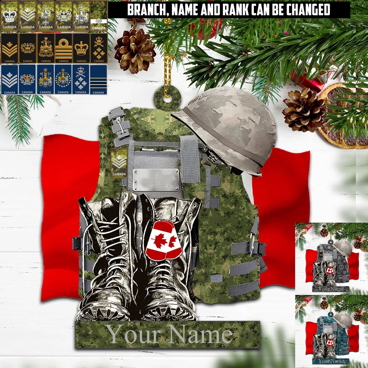 Canadian Military Camo Ornament – Personalized with Name & Rank - 1758499203