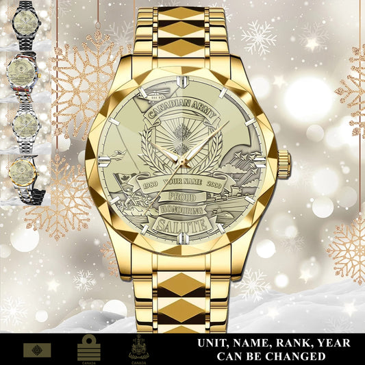 Personalized Canada Soldier/Veteran with Name, Year and Rank Diamond-Cut Bezel Watch - 17651520