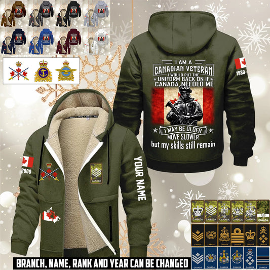 Personalized Canada Soldier/ Veteran With Name, Year And Rank Hoodie Zip Velvet Coat - 1765929600