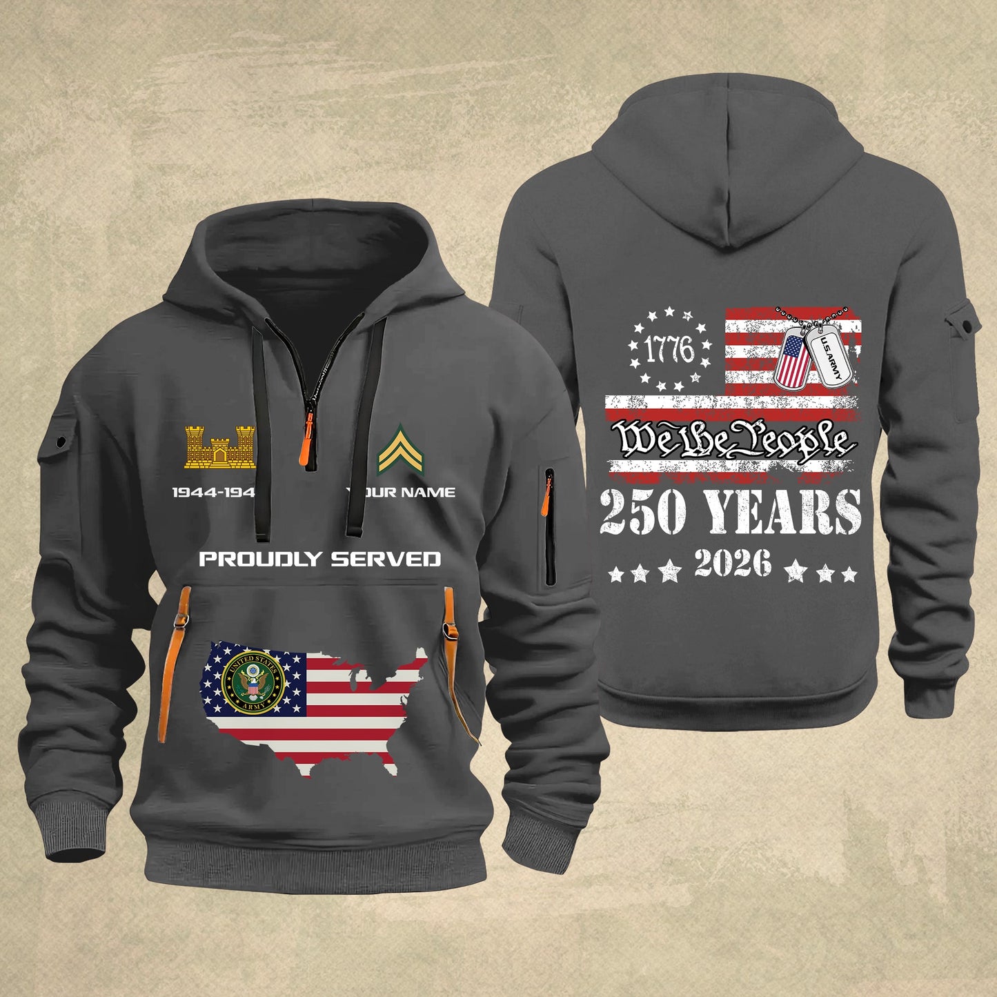 Army Branch - Personalized 250th America Anniversary Zip Hoodie Multicolor – Custom Military Branch, We The People, Independence Day - 1769212801