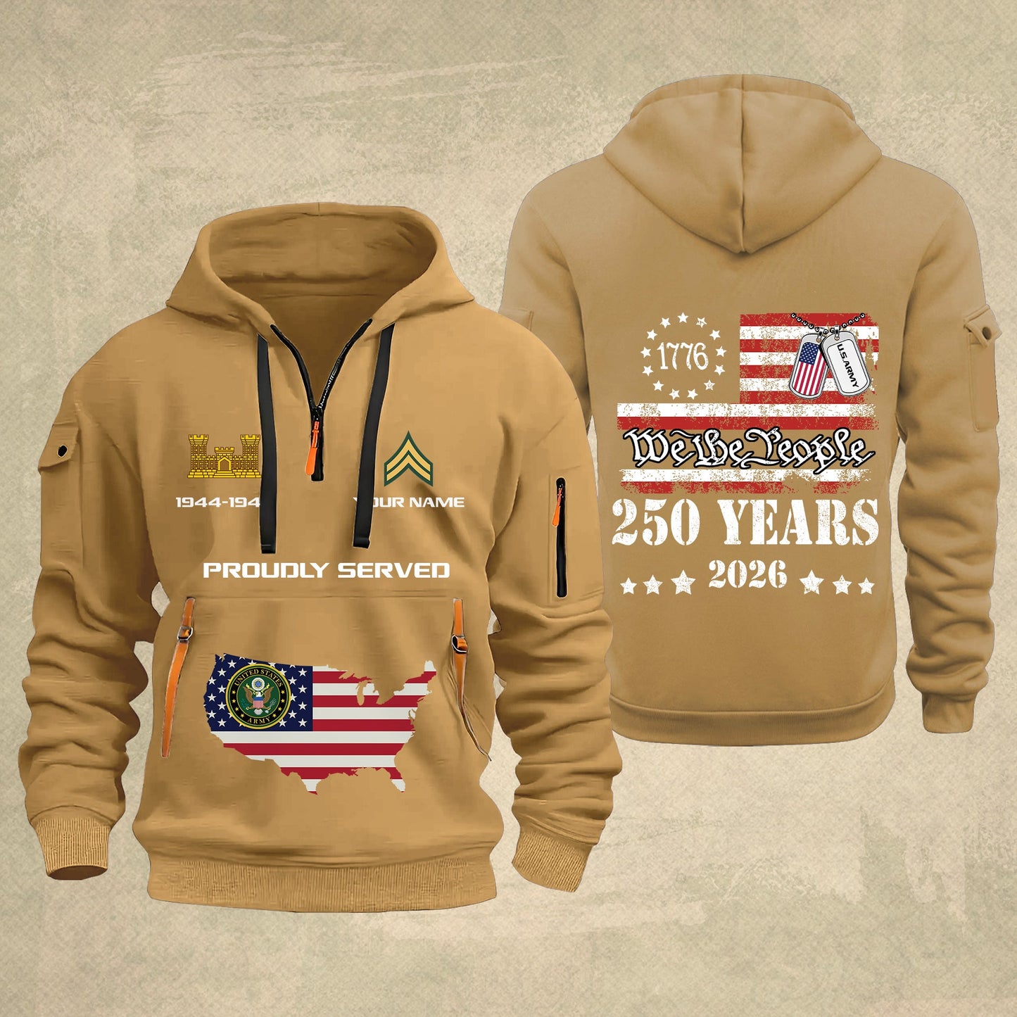 Army Branch - Personalized 250th America Anniversary Zip Hoodie Multicolor – Custom Military Branch, We The People, Independence Day - 1769212801