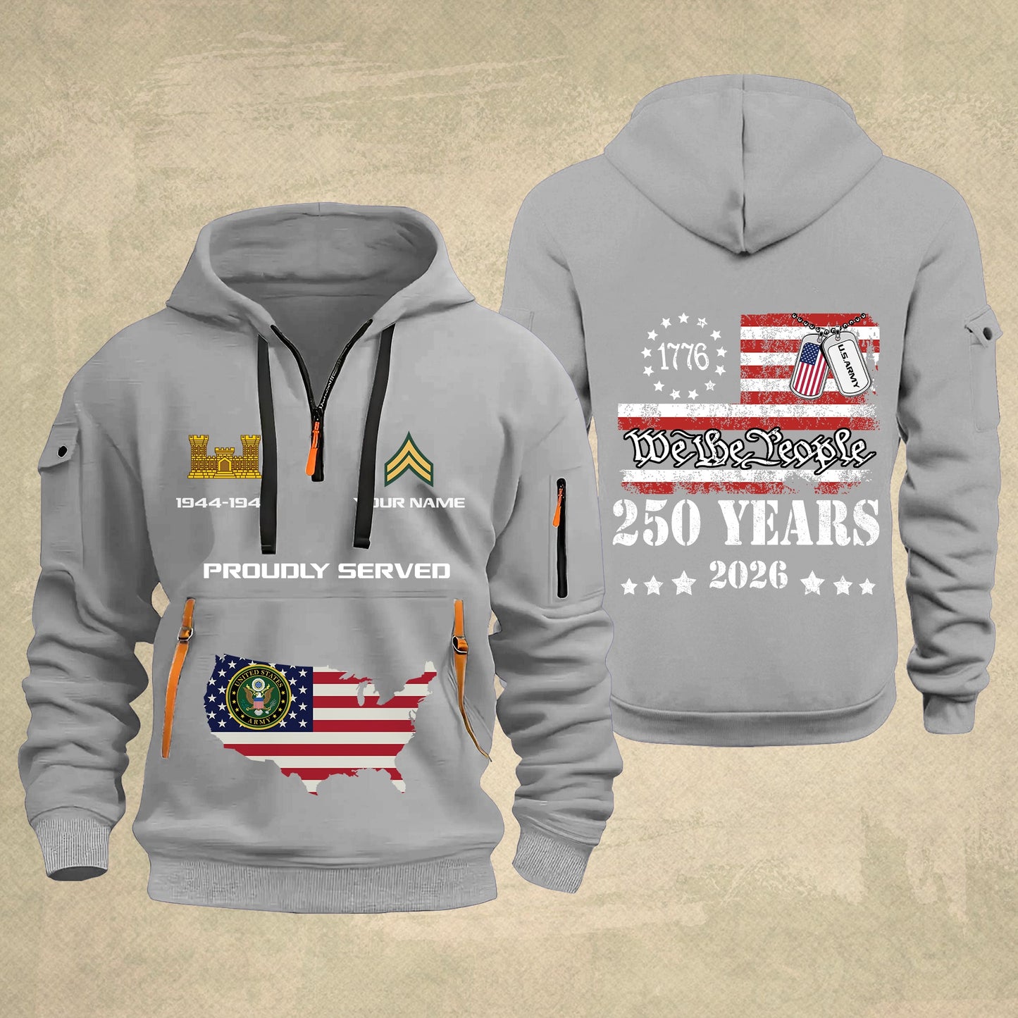 Army Branch - Personalized 250th America Anniversary Zip Hoodie Multicolor – Custom Military Branch, We The People, Independence Day - 1769212801
