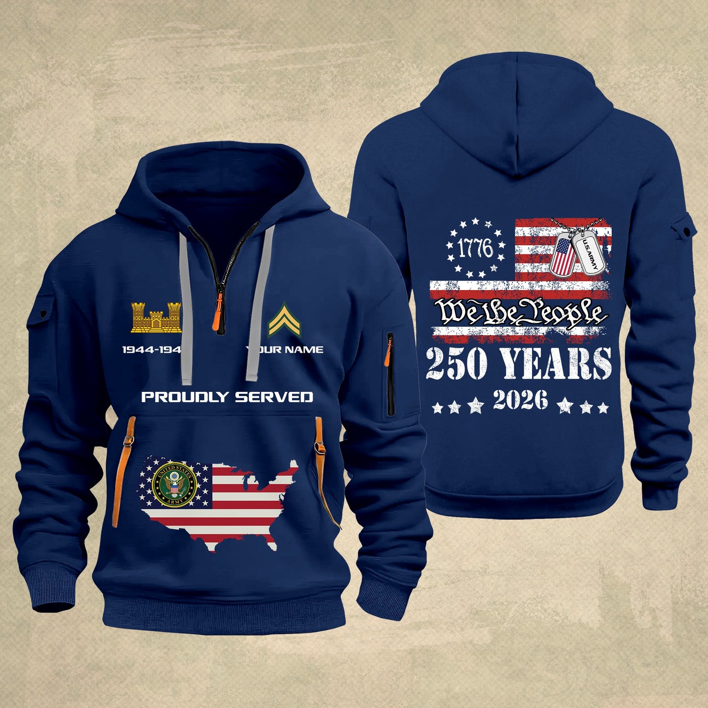 Army Branch - Personalized 250th America Anniversary Zip Hoodie Multicolor – Custom Military Branch, We The People, Independence Day - 1769212801