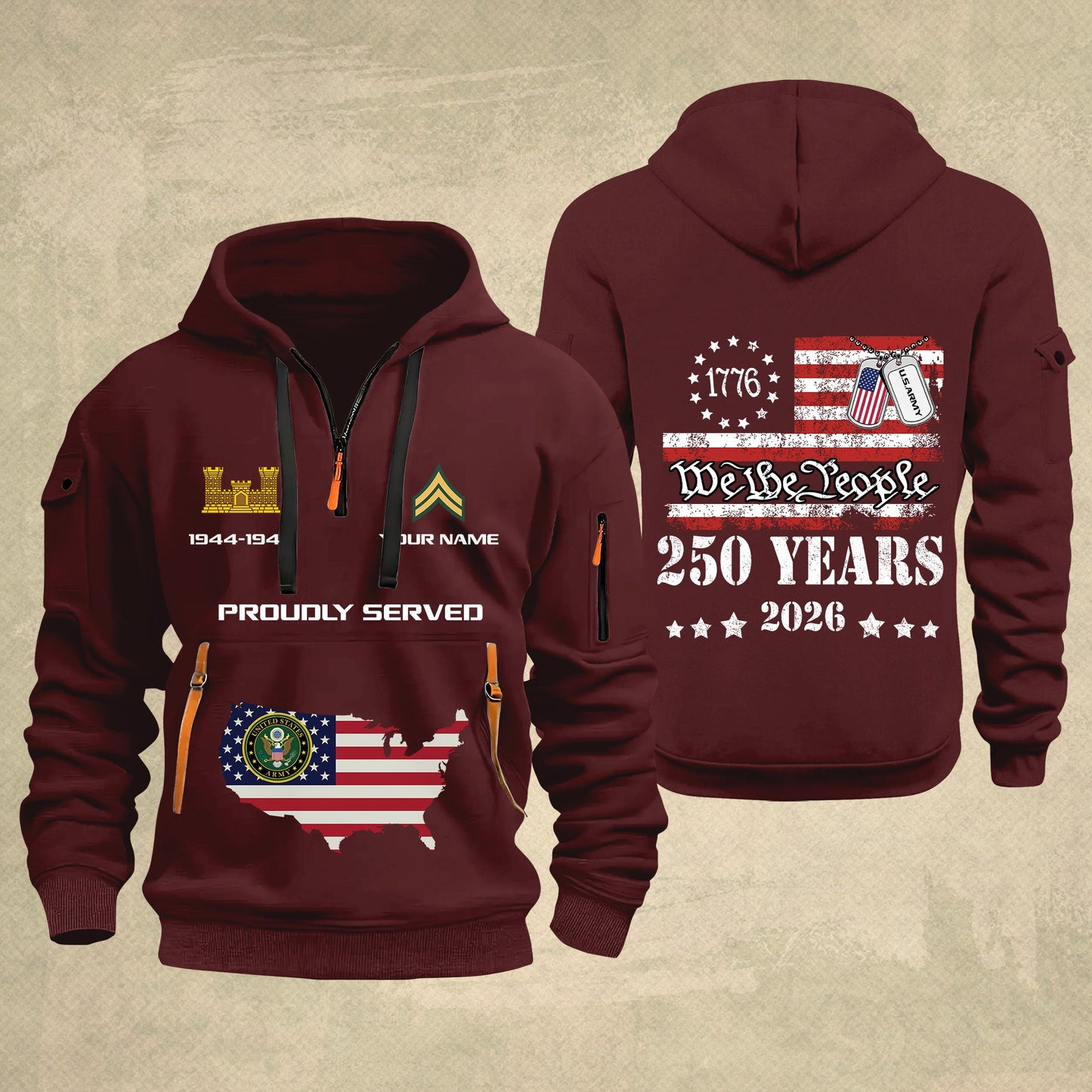 Army Branch - Personalized 250th America Anniversary Zip Hoodie Multicolor – Custom Military Branch, We The People, Independence Day - 1769212801